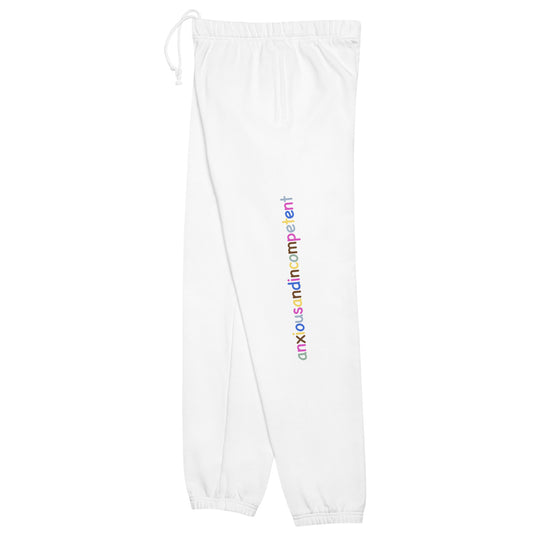 "anxiousandincompetent" white unisex sweatpants